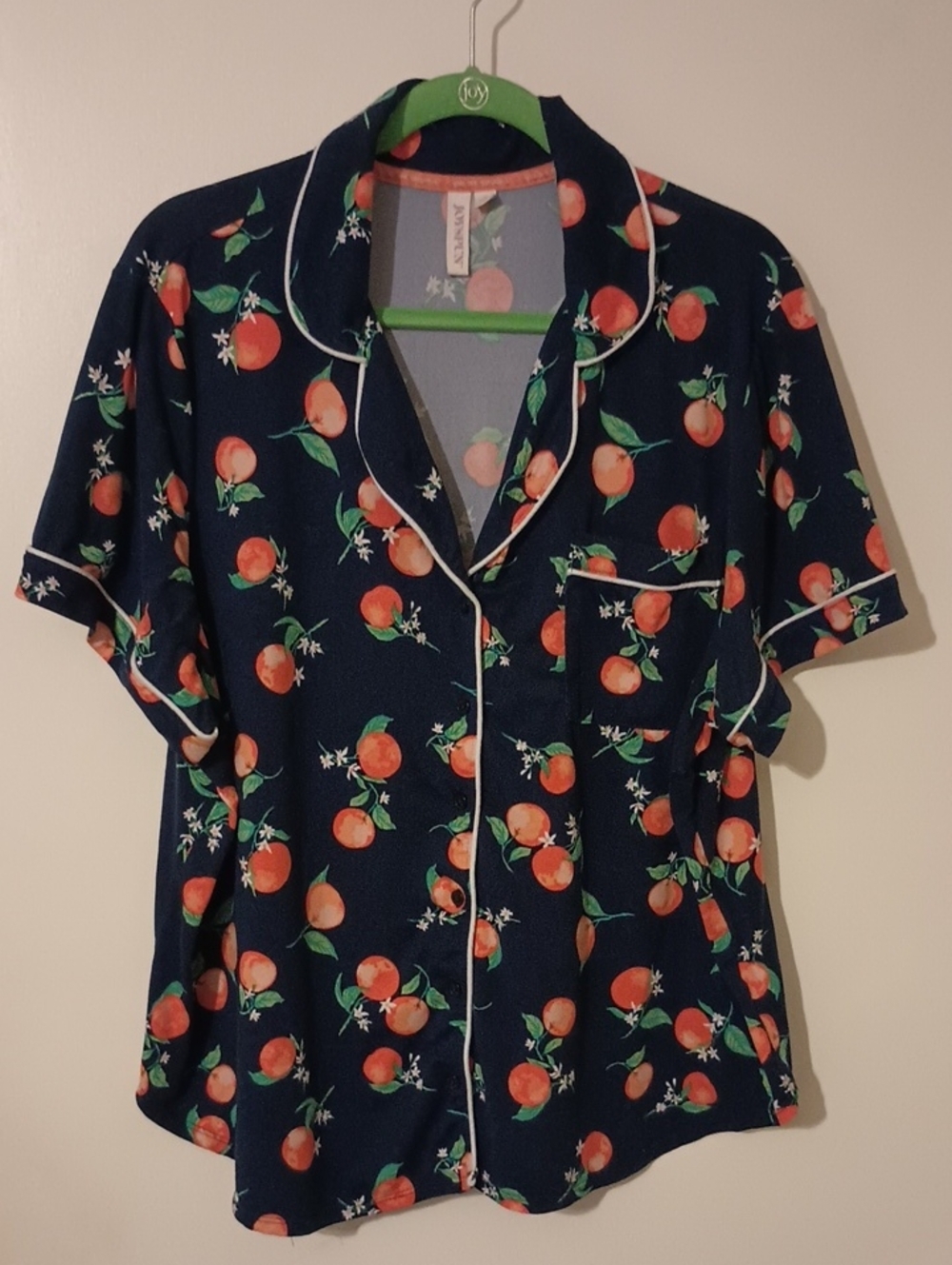 2X(18-20)Navy 🍊 Orange-Print Short Sleeve Pajama Top With Matching Shorts - Picture 2 of 5